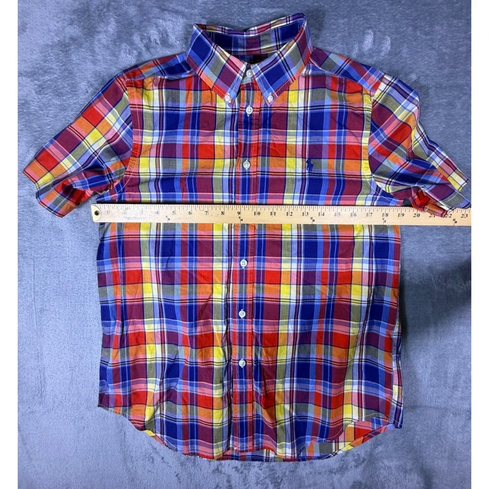 Ralph Lauren Boys Large 14-16 Short Sleeve Plaid Button Down Shirt Multicolor